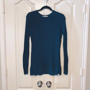 Ann Taylor Loft Bluish Dark Teal Fishnet knit Sweater Long Sleeve Size XS